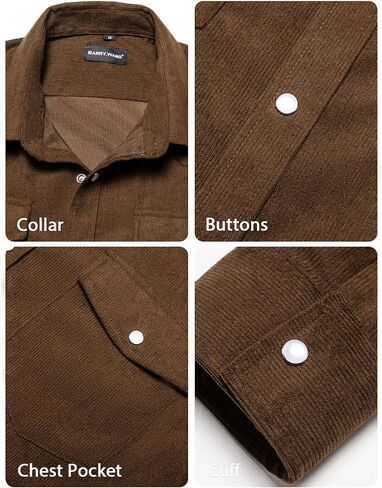Barry.Wang Mens Corduroy Jacket Shirts Cowboy Lightweight Wrangler Field Western Casual Long Sleeve 2 Flap Pockets in Saudi Arabia