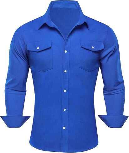 Barry.Wang Mens Corduroy Jacket Shirts Cowboy Lightweight Wrangler Field Western Casual Long Sleeve 2 Flap Pockets in Saudi Arabia