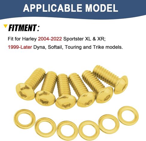 6 Pcs Derby Cover Screws Engine Caps Bolts Kit Stainless Steel for Harley 2004-2022 Sportster 883 XL XR 1999-Later Touring Road Glide Street Glide Road King Electra Glide Trike Dyna Softail (Gold) in Saudi Arabia