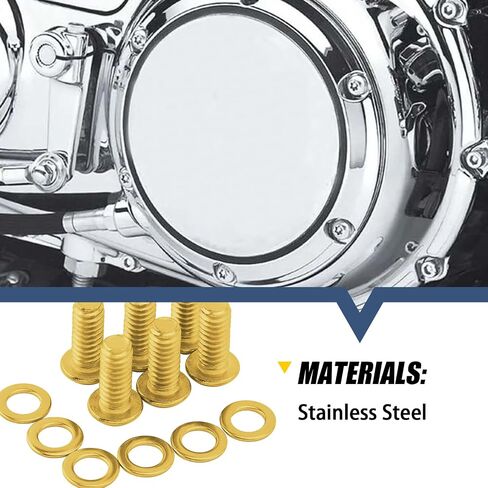6 Pcs Derby Cover Screws Engine Caps Bolts Kit Stainless Steel for Harley 2004-2022 Sportster 883 XL XR 1999-Later Touring Road Glide Street Glide Road King Electra Glide Trike Dyna Softail (Gold) in Saudi Arabia