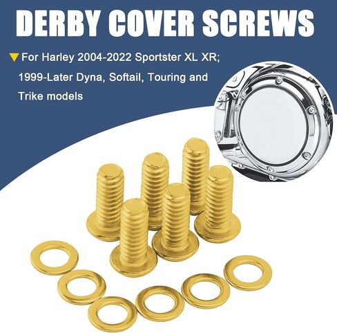 6 Pcs Derby Cover Screws Engine Caps Bolts Kit Stainless Steel for Harley 2004-2022 Sportster 883 XL XR 1999-Later Touring Road Glide Street Glide Road King Electra Glide Trike Dyna Softail (Gold) in Saudi Arabia