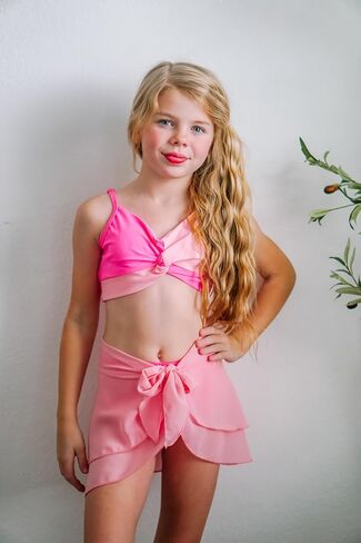 HIHA Girls Swimsuit 3 Piece Bikini with Cover Up Skirts Size 6-12 in Saudi Arabia
