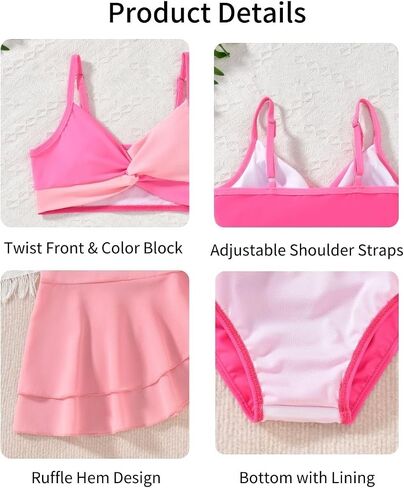 HIHA Girls Swimsuit 3 Piece Bikini with Cover Up Skirts Size 6-12 in Saudi Arabia