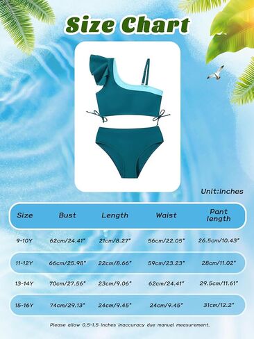 Young Girls 2 Piece Bikini Set Ruffles Swimwear with Adjustable Strap Tropical Striped Beachwear Kids Teen Bathing Suit in Kuwait