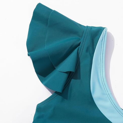 Young Girls 2 Piece Bikini Set Ruffles Swimwear with Adjustable Strap Tropical Striped Beachwear Kids Teen Bathing Suit in Kuwait