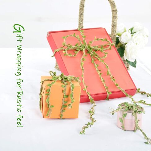 Naidiler 196 Ft Green Leaf Ribbon Jute Burlap Twine Vine with Artificial Leaves for Safari Decor Baby Shower Jungle Decor and DIY Wreath Wraping Craft in Saudi Arabia