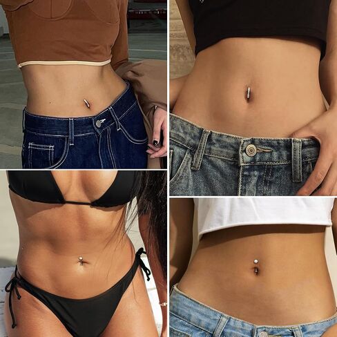 6Pcs Belly Button Rings Silver/Gold Plated Belly Rings Surgical Stainless Steel CZ Clicker Belly Button Piercings for Women in Saudi Arabia