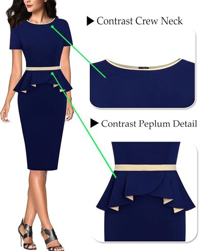 VFSHOW Womens Crew Neck Peplum Slim Wear to Work Business Office Pencil Sheath Dress in Saudi Arabia