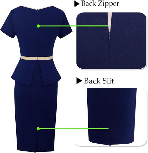 VFSHOW Womens Crew Neck Peplum Slim Wear to Work Business Office Pencil Sheath Dress in Saudi Arabia