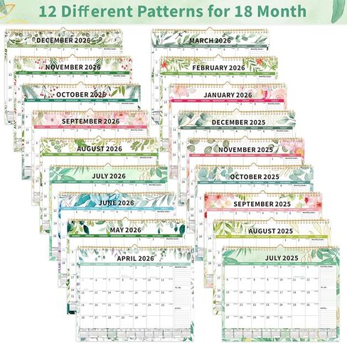 تقويم الحائط 2025-2026، تقويم مكتبي كبير لمدة 18 شهرًا من يناير 2025 إلى يونيو 2026 14.5 بوصة × 11.8 بوصة تقويم شهري مع ربط مزدوج السلك لتخطيط المكاتب المنزلية والمنظمين الشخصيين، تصميم الزهور in Kuwait