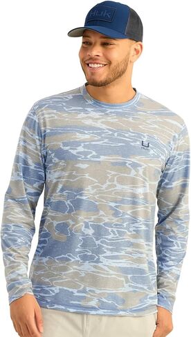Huk Mens Leeward KC Scott Pattern Performance قميص طاقم الصيد ، ميناء هادئ in Saudi Arabia