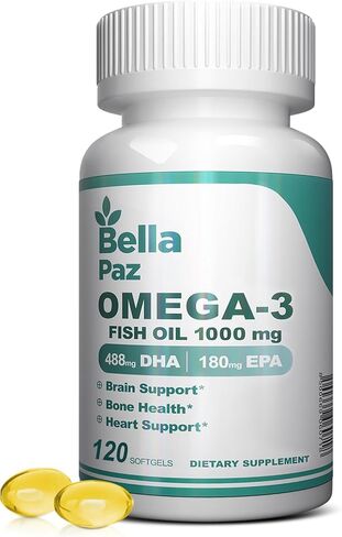 Omega 3 FishOil Supplements - 1000mg Fish Oil 788 mg Omega-3 Fatty Acid Burpless, 488 DHA & 180 EPA for Muscle Bone Heart Brain Support and Health, Supplements for Men and Women, 120 Softgels in Saudi Arabia