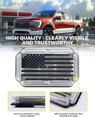 Xprite 300% Bright 108 LED Roof Top Strobe Light, US Flag Pattern Emergency Safety Warning Mini LED Strobe Lightbar w/Magnetic Base for 12-24V Construction Vehicles, Trucks, Snow Plows, Amber in Saudi Arabia