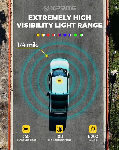 Xprite 300% Bright 108 LED Roof Top Strobe Light, US Flag Pattern Emergency Safety Warning Mini LED Strobe Lightbar w/Magnetic Base for 12-24V Construction Vehicles, Trucks, Snow Plows, Amber in Saudi Arabia