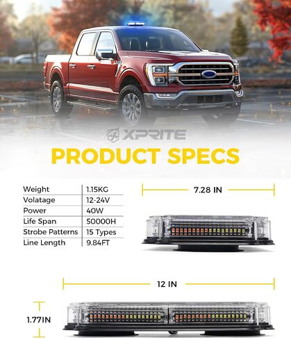Xprite 300% Bright 108 LED Roof Top Strobe Light, US Flag Pattern Emergency Safety Warning Mini LED Strobe Lightbar w/Magnetic Base for 12-24V Construction Vehicles, Trucks, Snow Plows, Amber in Saudi Arabia