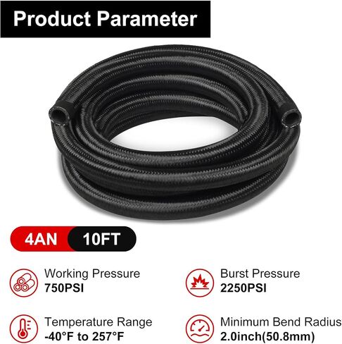 طقم خط الوقود 4AN ، AN4 مضفر نايلون خرطوم الوقود CPE 10ft أسود in Kuwait