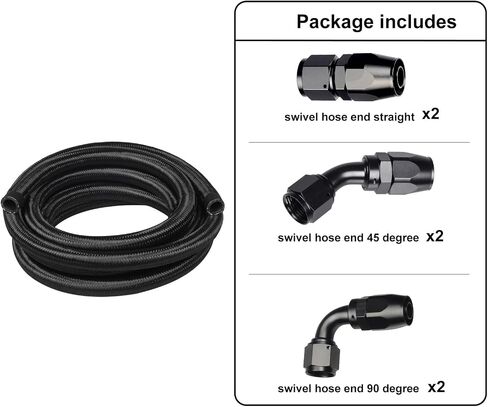طقم خط الوقود 4AN ، AN4 مضفر نايلون خرطوم الوقود CPE 10ft أسود in Kuwait