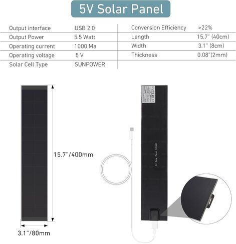 5V 5W USB-C Solar Panel Charger for Motorized Blinds – Weatherproof Outdoor Solar Charger Compatible with Blind Motors, Included 118inch Cable, Easy Mounting in Saudi Arabia