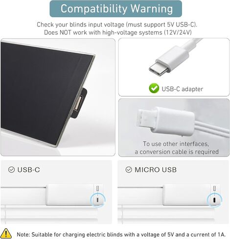 5V 5W USB-C Solar Panel Charger for Motorized Blinds – Weatherproof Outdoor Solar Charger Compatible with Blind Motors, Included 118inch Cable, Easy Mounting in Saudi Arabia