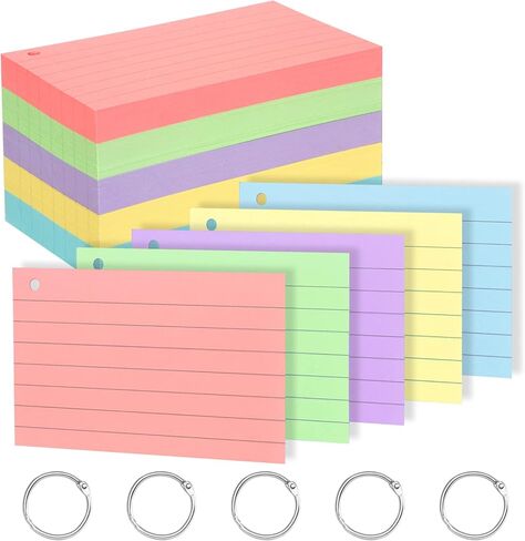 100 Pcs Pastel Color Index Cards, 3" x 5" Ruled Index Cards with Ring,Both Sides Lined Colored Index Flashcards,Heavy Note Cards,Study Cards,Memo Scratch Pad for Home Office School in Saudi Arabia