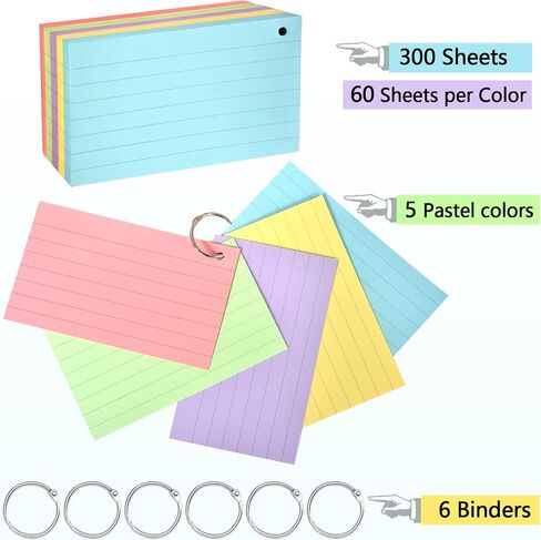 100 Pcs Pastel Color Index Cards, 3" x 5" Ruled Index Cards with Ring,Both Sides Lined Colored Index Flashcards,Heavy Note Cards,Study Cards,Memo Scratch Pad for Home Office School in Saudi Arabia