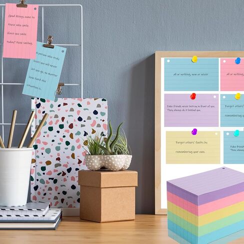 100 Pcs Pastel Color Index Cards, 3" x 5" Ruled Index Cards with Ring,Both Sides Lined Colored Index Flashcards,Heavy Note Cards,Study Cards,Memo Scratch Pad for Home Office School in Saudi Arabia