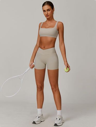 QBGJTD Two Piece Workout Sets for Women Square Neck Sports Bra and Scrunch Butt Lifting Shorts Gym Yoga Active Wear Outfits in Kuwait