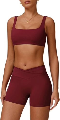 QBGJTD Two Piece Workout Sets for Women Square Neck Sports Bra and Scrunch Butt Lifting Shorts Gym Yoga Active Wear Outfits in Kuwait