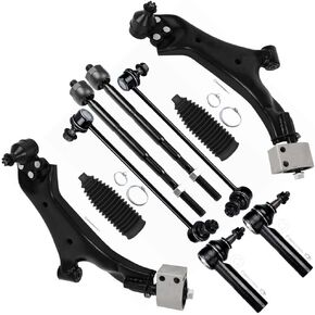 10-PC SET Suspension Kit fit 2010-2017 for Chevy Equinox for GMC Terrain Front Lower Control Arm and Ball Joint Outer Inner Tie Rod End Steering Boot Sway Bar Link