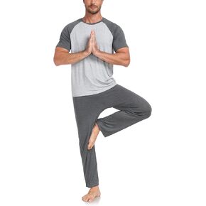 COLORFULLEAF Men's Pajamas Set Bamboo Rayon Soft Sleepwear Short Sleeve and Pants Pjs Sleep Set With Pocket