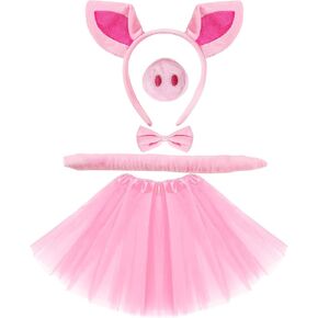 Pig Costume Accessories Set Ears-Headband-Nose-Tail-Bow-Tie-Tutu Skirt : Pig Costume Set for Kids Adult Women- for Party