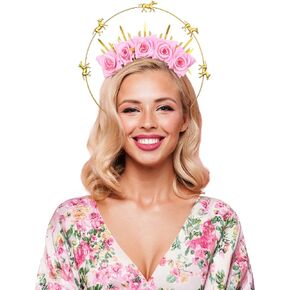 Zivyes Rose Headband with Gold Horse Design, Fascinator Halo Headpiece, Women's Derby Racing Costume Accessory