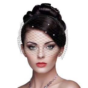 Black Veil Mesh White Pearl Veil Headband Birdcage Veil Headband Black Lace Veil Fascinator Tea Party Veil Accessories Women Fascinator Headpiece 1920s Bridal Wedding Veil Vintage Veil Accessorie