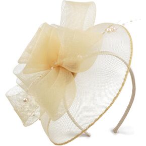 Needzo Peach Colored Fascinator, Derby, Church and Tea Party Accessory, Headband or Hair Clip for Women, One Size Fits Most