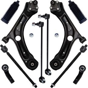 10Pc Front End Suspension Kit Fit For 2012-2019 Volk-swagen Beetle, 12-2022 Passat, 2 Lower Control Arm w/Ball Joint 2 Sway Bar Link 4 Outer Inner Tie Rod End (# 522-837 K80478 EV800899 ES80666)