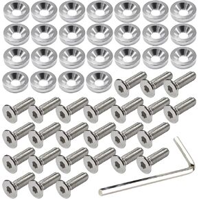 25 PCS Fenders Bumper Gasher Bolts ، M6 × 20 مم من ألومنيوم سبيكة Trunk Bay Bay Truck Up Fasteners Kit ، 6063 CNC Finishing JDM Fenders Kit (Silver)