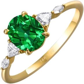 Emerald Ring for Women 14K Gold Vermeil Rings, 1.50ct Oval-cut Promise Ring Birthstone w/Created Moissanite, Gift for Anniversary Mother's Day for Wife Mom Girlfriend Size 5 to 12