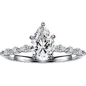 Moosea 1.5ct Pear Cut Rings Moissanite for Women ، D Color VVS1 Clarity Lab التي تم إنشاؤها على خواتم الزفاف الماس 14K الذهب الأبيض Vermeil 5 Claw Marseille Moissanite Rings for Women