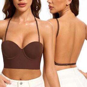 Low Back Bras for Women-Balconette Lightly Lined Seamless Invisible Backless Bra-Underwire Low Cut Multiway Halter Bras