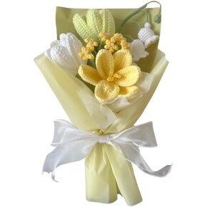 Crochet Flowers Bouquet Tulip Lily Artificial Flowers - Spring Mother's Day Birthday Friendship Gifts for Women, Mom, Teacher, Sister, Best Friend (Handmade)
