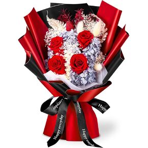 Preserved Flower Bouquet, Forever Red Rose Bouquet for Her, Eternal Flowers for Delivery Prime Gifts, Natural Real Red Rose Bouquet for Women Girlfriend Mother Grandma