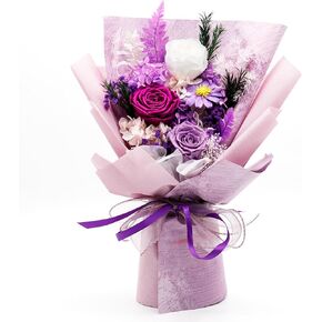 Luxury Preserved Purple Real Flowers Bouquet - Eternal Natural Roses Gift for Mother's Day, Valentine's, Birthday & Graduation - 1-3 Year Freshness, Marble Paper Packaging
