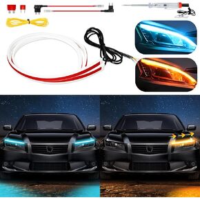 Car LED Strip Lights,DRL Daytime Running Lights Waterproof Flexible 24 Inch Dual Color Car Led Strip Sequential Switchback Led Strip Ice Blue &Amber/Yellow