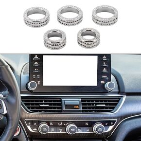 5 Pcs AC Air Conditioner Media Volume Tune Control Switch Knob Cover Ring Compatible for Honda Accord 2018-2022, Sturdy Aluminum Alloy Silver Tone