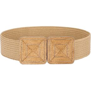 JASGOOD Straw Woven Elastic Belts for Women,Rattan Wide Stretchy belt for Dress and Boho Wear Ladies Raffia Braided Belt