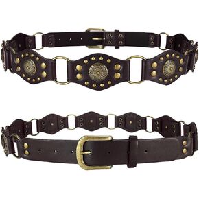 Western Belts for Women Cowgirl Y2K Studded Leather Concho Chain Belt Wide Boho Disc Vintage Country Belts for Dresses Jeans