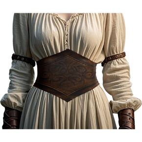 L'VOW Brown Leather Corset Belt Women Renaissance Belt Medieval Viking Belt Wide Cinch Belt