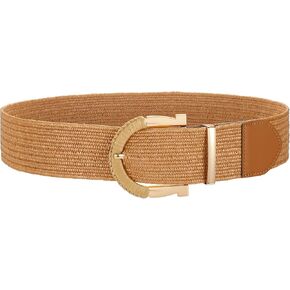 JASGOOD Straw Woven Belt for Women Dresses Boho Elastic Braided Belt Rattan Raffia Belts Ladies Wide Belt,1.97" Width