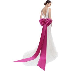 Big Bow Long Train Satin Bowknot Detachable Sweep Train Waist Sash Belt Bowknot for Wedding Formal Dress