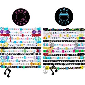 "EDM Life" (13-Pack) + "Good Vibes" (13-Pack) kandi rave bracelets